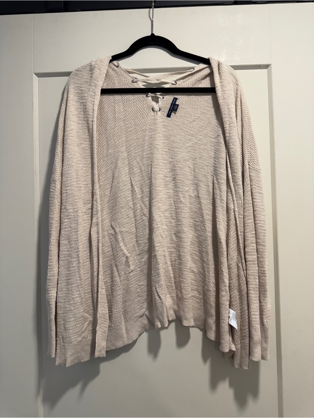 American Eagle Outfitters Cream Open-Front Knit Cardigan